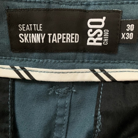 Mens Chinos RSQ Seattle Skinny Tapered Chino Pants Washed Navy Flat Front Pants - Picture 8 of 8
